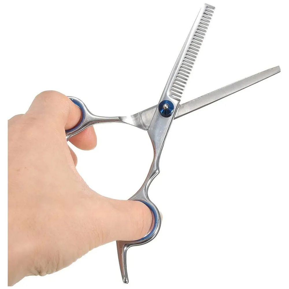 5 Scissors Pet Grooming Kit With Carry Case And Comb, 1 Straight Edge Hair Scissor, 1 Texturizing Thinning, 1 Upwards Curved, 1 Down Curved And 1 Comb All Stainless Steel, For Dogs And Cats