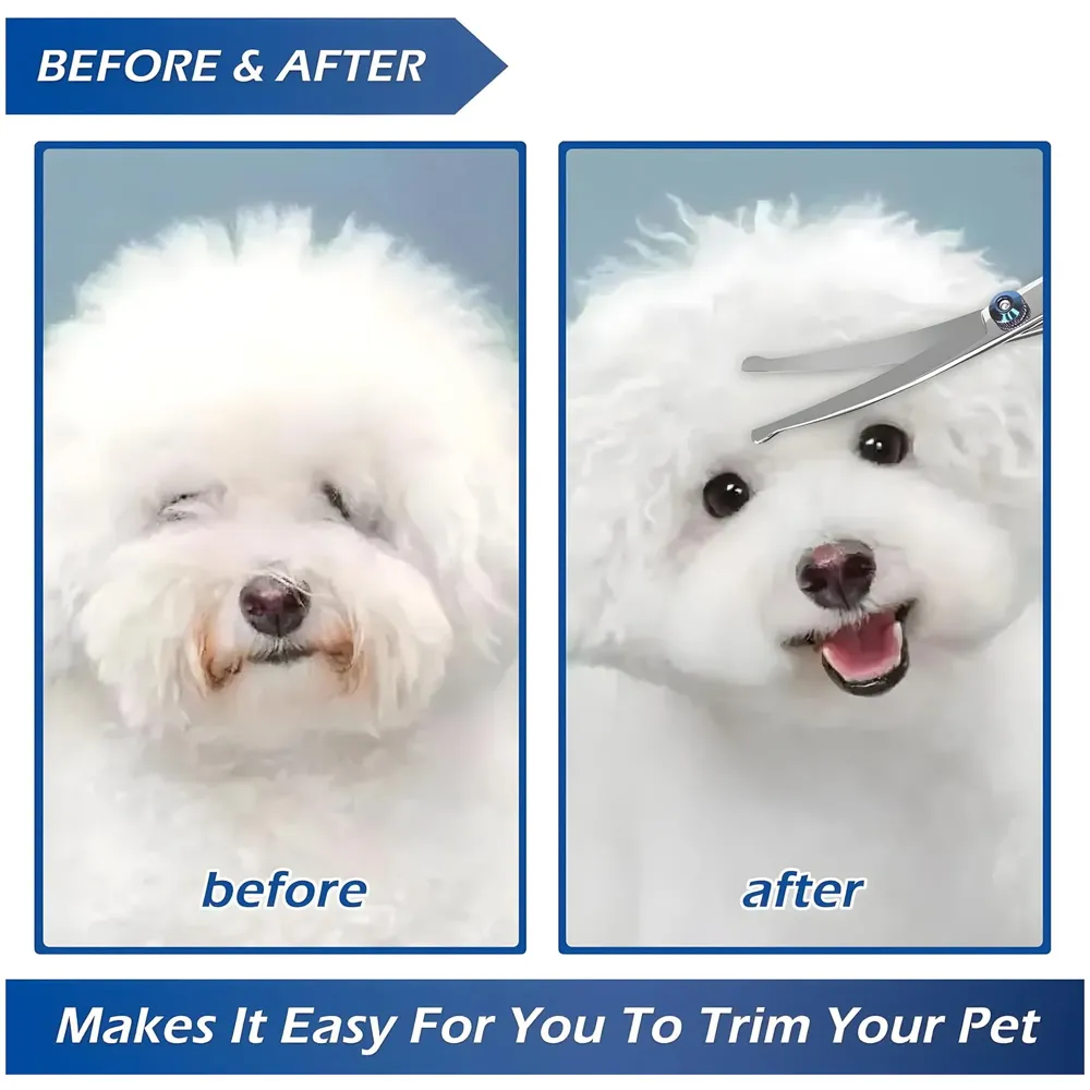 Upwards Curved Dog Grooming Scissors 6.69 inches Round Tips Pet Grooming Shears for Dog Cat on Face Paw Hair Trimming For Right And Left Handed Stainless Steel - 3