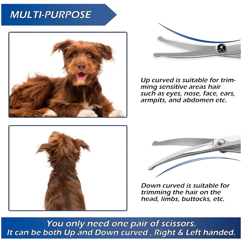 Upwards Curved Dog Grooming Scissors 6.69 inches Round Tips Pet Grooming Shears for Dog Cat on Face Paw Hair Trimming For Right And Left Handed Stainless Steel - 4