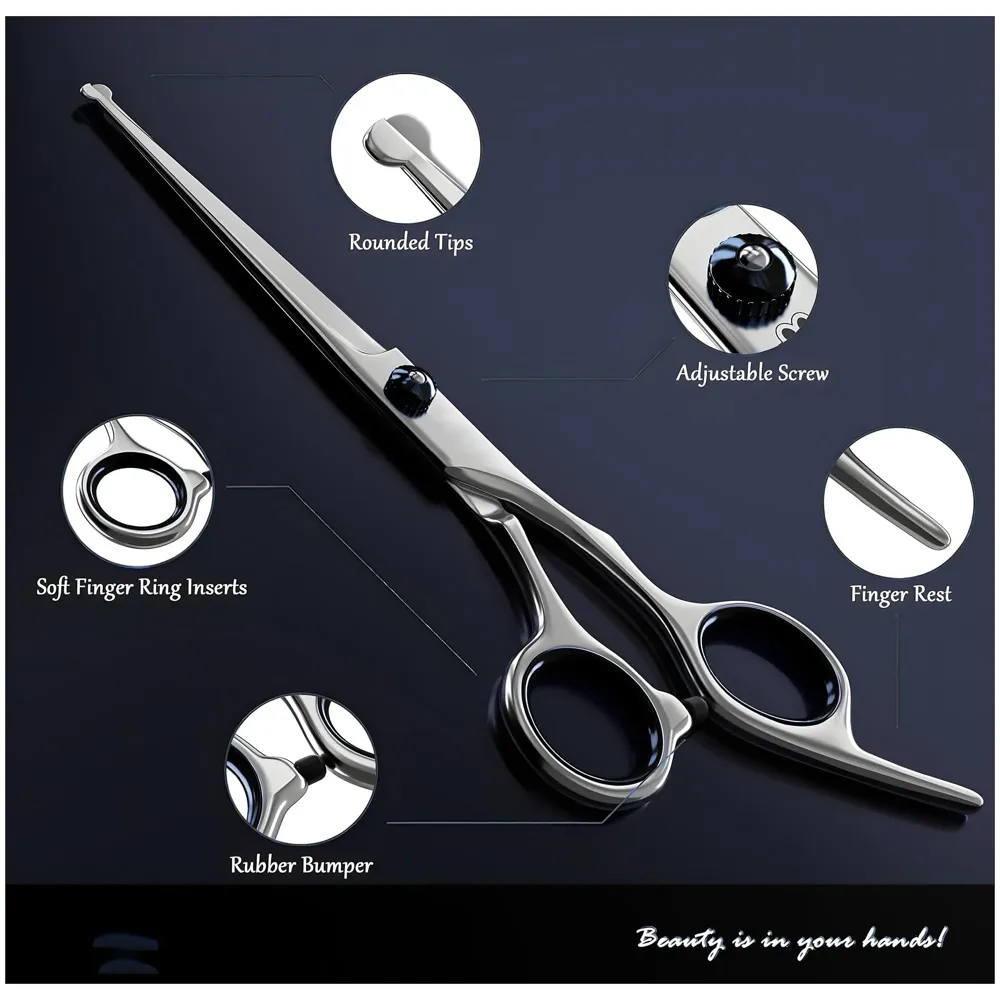 Upwards Curved Dog Grooming Scissors 6.69 inches Round Tips Pet Grooming Shears for Dog Cat on Face Paw Hair Trimming For Right And Left Handed Stainless Steel - 8