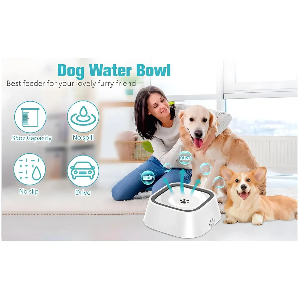 Anti Splash Pet Bowl Dog Water Bowl No Spill Pet Water Bowl No Drip Slow Water Feeder Dog Bowl No-Slip Pet Water Dispenser 1.5L Slow Drinking Bowl for Dogs and Cats No Mess On the Floor