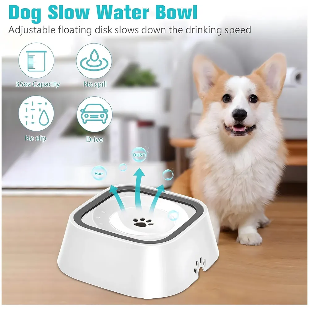 Anti Splash Pet Bowl Dog Water Bowl No Spill Pet Water Bowl No Drip Slow Water Feeder Dog Bowl No-Slip Pet Water Dispenser 1.5L Slow Drinking Bowl for Dogs and Cats No Mess On the Floor