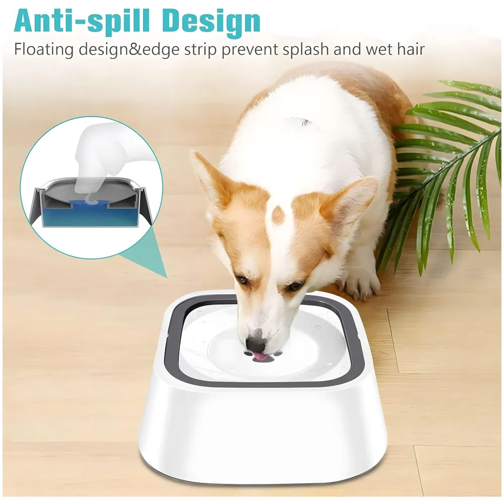 Anti Splash Pet Bowl Dog Water Bowl No Spill Pet Water Bowl No Drip Slow Water Feeder Dog Bowl No-Slip Pet Water Dispenser 1.5L Slow Drinking Bowl for Dogs and Cats No Mess On the Floor