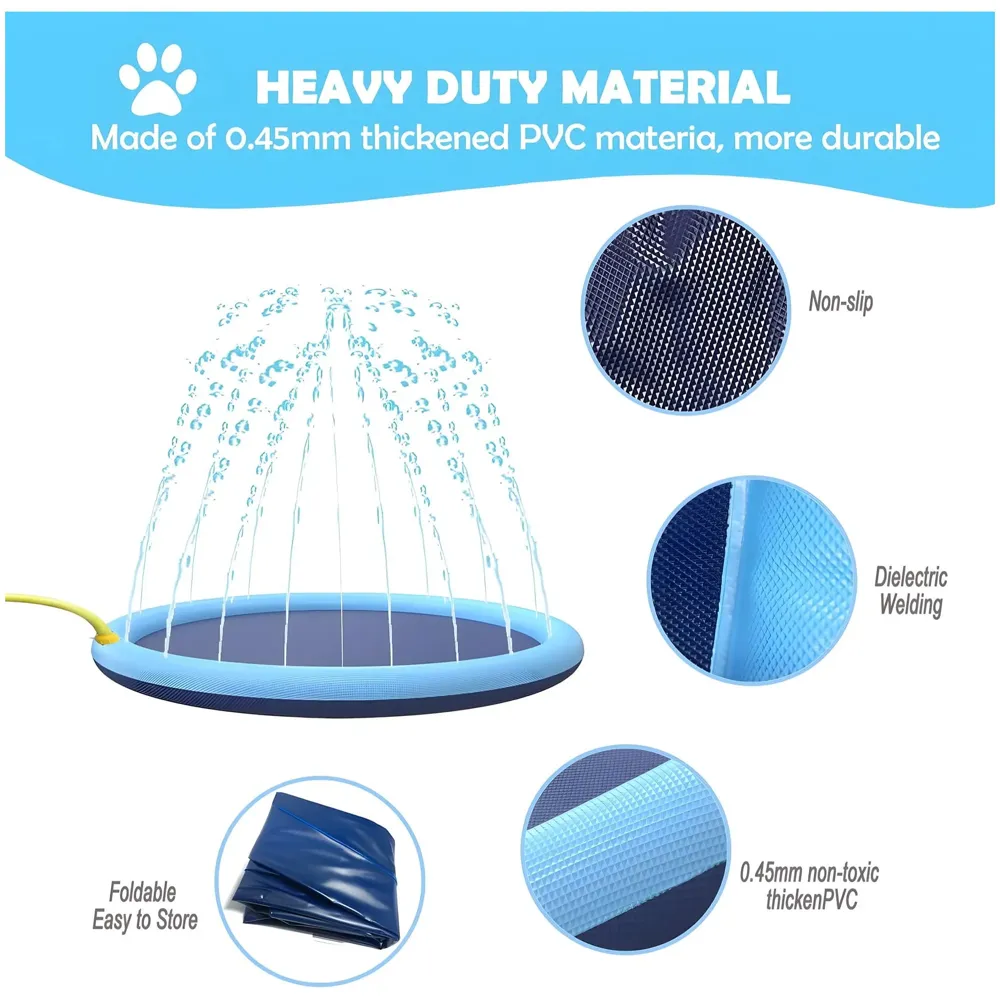 Splash Sprinkler Pad for Dogs, Non-Slip Thicken Dog Pool with Sprinkler, Pet Summer Outdoor Play Water Mat Toys for Kids 36 inch 90Cm