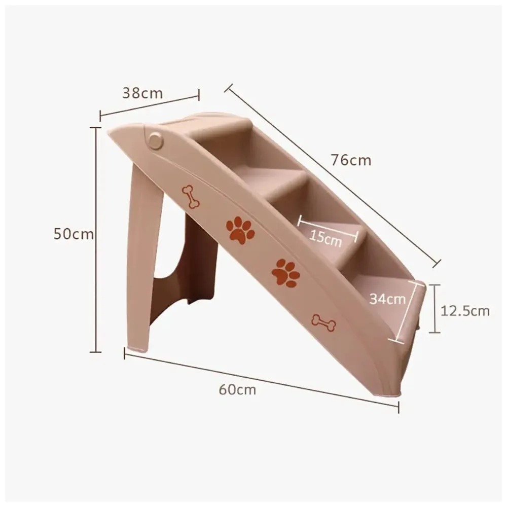 Pet Bed Stairs and Ramp, Vehicle Car Folding Dog Cat Pet Plastic 4 Step Stairs 76 x 38 x 12.5 cm, Brown