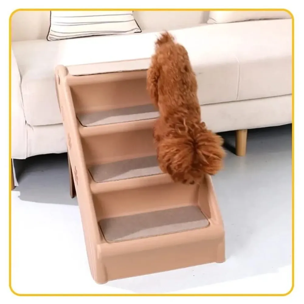 Pet Bed Stairs and Ramp, Vehicle Car Folding Dog Cat Pet Plastic 4 Step Stairs 76 x 38 x 12.5 cm, Brown