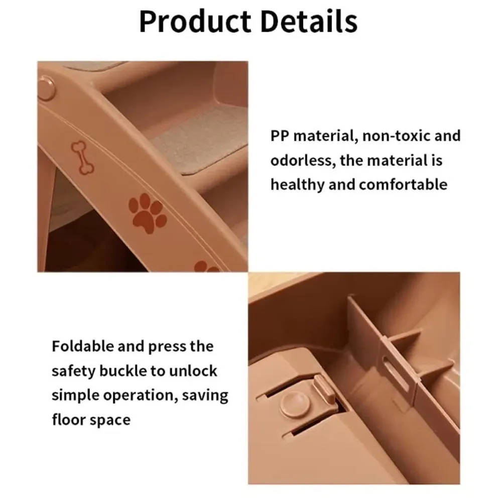 Pet Bed Stairs and Ramp, Vehicle Car Folding Dog Cat Pet Plastic 4 Step Stairs 76 x 38 x 12.5 cm, Brown