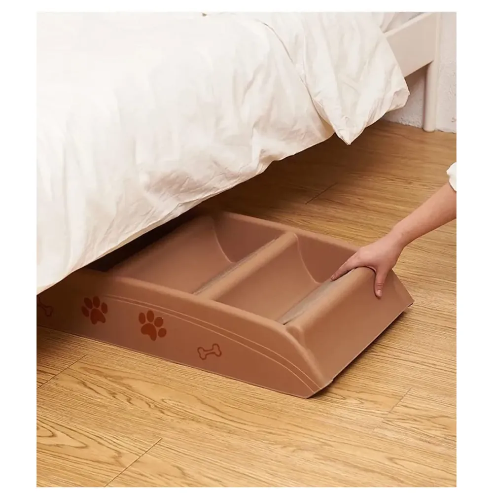 Pet Bed Stairs and Ramp, Vehicle Car Folding Dog Cat Pet Plastic 4 Step Stairs 76 x 38 x 12.5 cm, Brown