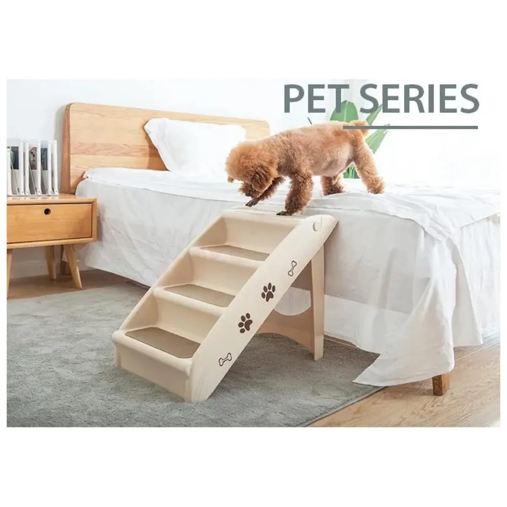 Pet Bed Stairs and Ramp, Vehicle Car Folding Dog Cat Pet Plastic 4 Step Stairs 76 x 38 x 12.5 cm, Brown