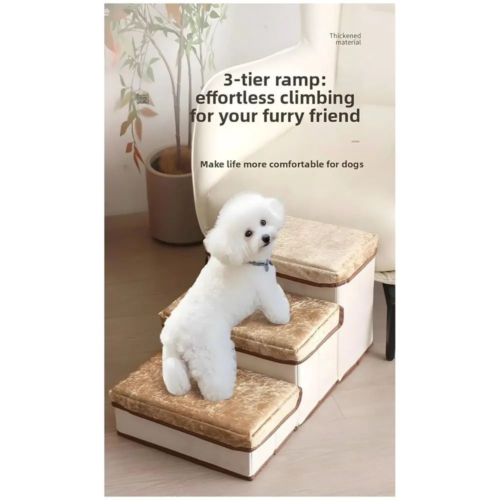 Pet Bed Stairs and Ramp, Sofa Bed Folding Dog Cat Pet Soft Fabric with Storage 3 Step Stairs for Small Dogs and Cats - 59 cm x 30 cm x 35 cm - 3