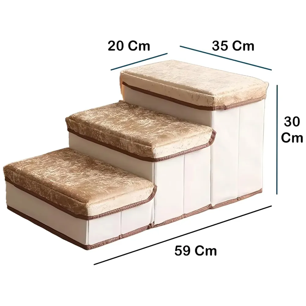 Pet Bed Stairs and Ramp, Sofa Bed Folding Dog Cat Pet Soft Fabric with Storage 3 Step Stairs for Small Dogs and Cats - 59 cm x 30 cm x 35 cm - 5