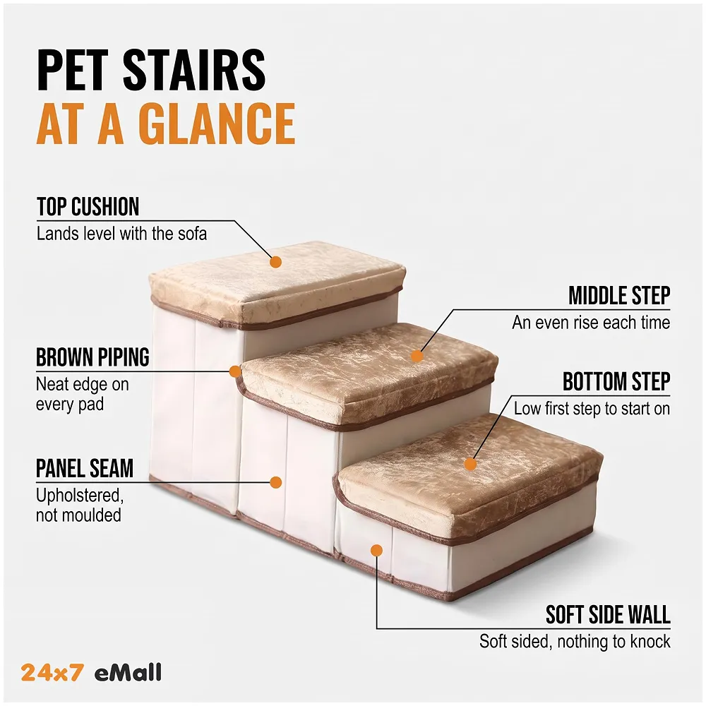Pet Stairs and Ramp Soft Fabric 3 Step 59 x 30 x 35 cm Storage Premium