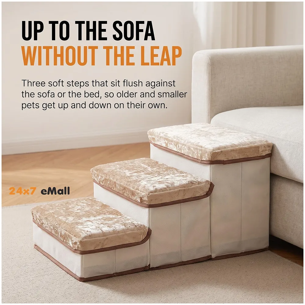 Pet Stairs and Ramp Soft Fabric 3 Step 59 x 30 x 35 cm Storage Premium