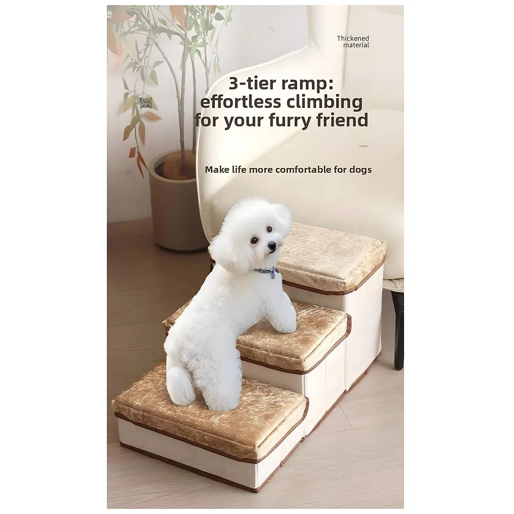 Pet Stairs and Ramp Soft Fabric 3 Step 59 x 30 x 35 cm Storage Premium