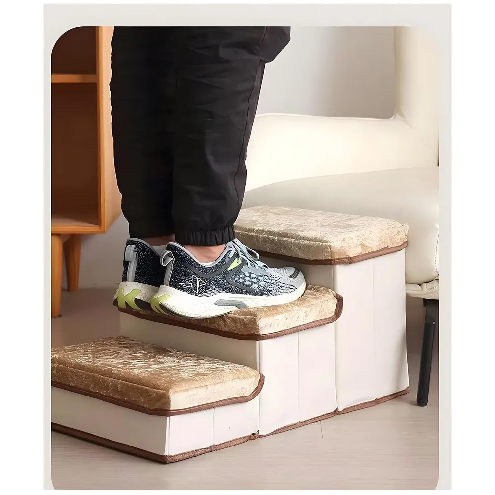 Pet Stairs and Ramp Soft Fabric 3 Step 59 x 30 x 35 cm Storage Premium