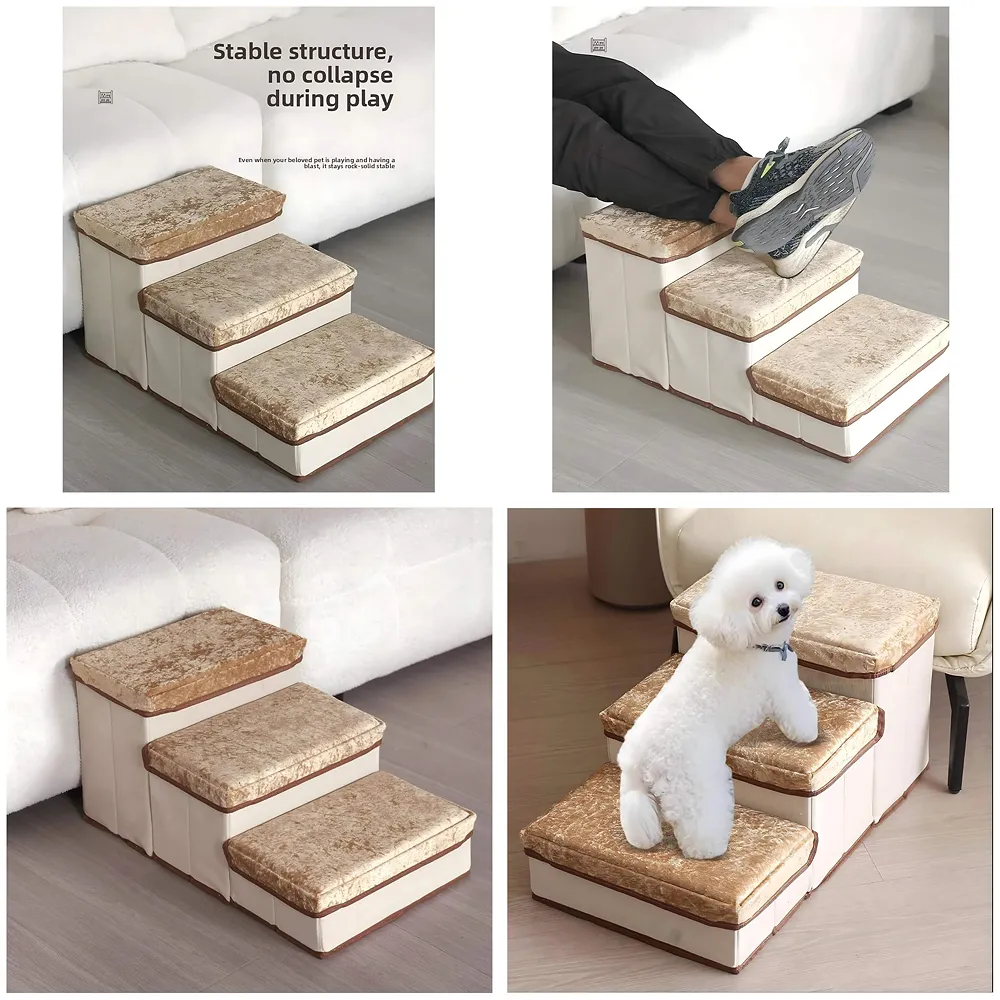 Pet Stairs and Ramp Soft Fabric 3 Step 59 x 30 x 35 cm Storage Premium