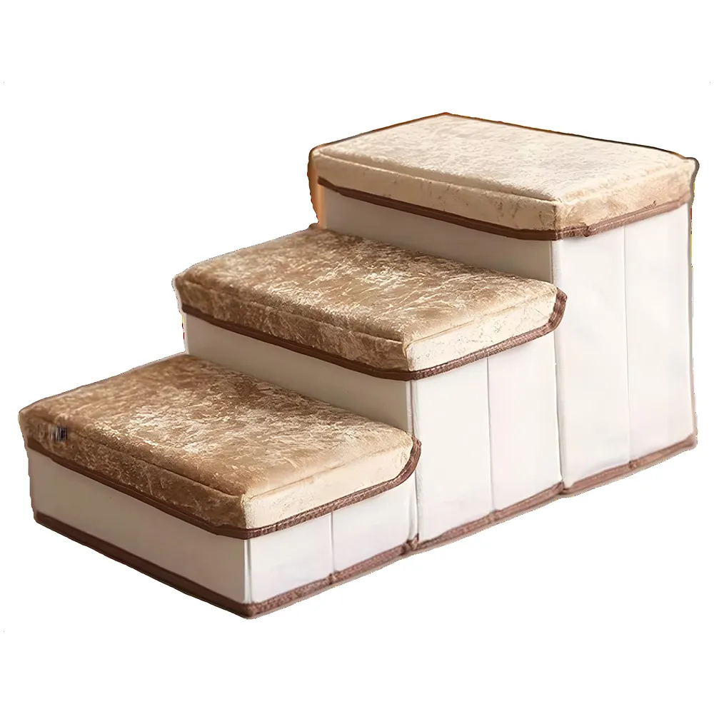 Pet Bed Stairs and Ramp, Sofa Bed Folding Dog Cat Pet Soft Fabric with Storage 3 Step Stairs for Small Dogs and Cats - 59 cm x 30 cm x 35 cm Premium