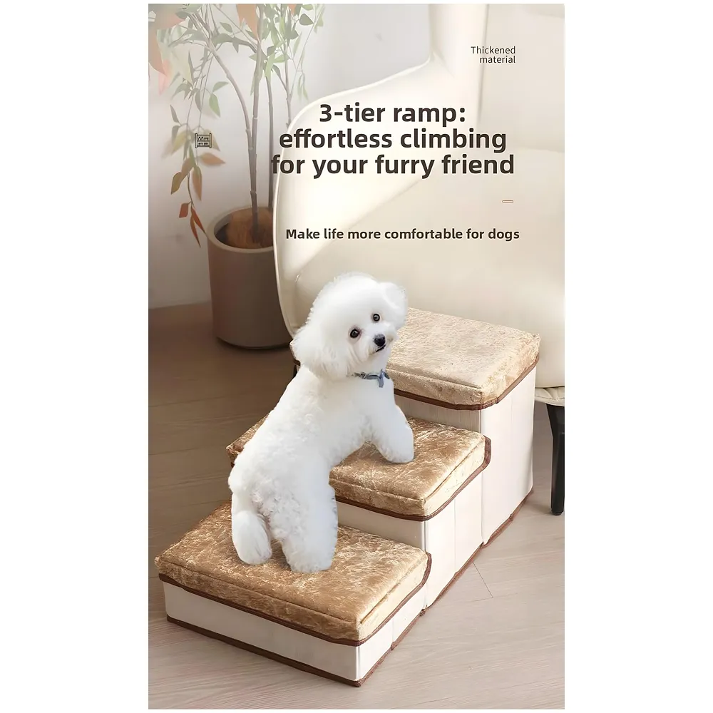 Pet Bed Stairs and Ramp, Sofa Bed Folding Dog Cat Pet Soft Fabric with Storage 3 Step Stairs for Small Dogs and Cats - 59 cm x 30 cm x 35 cm Premium