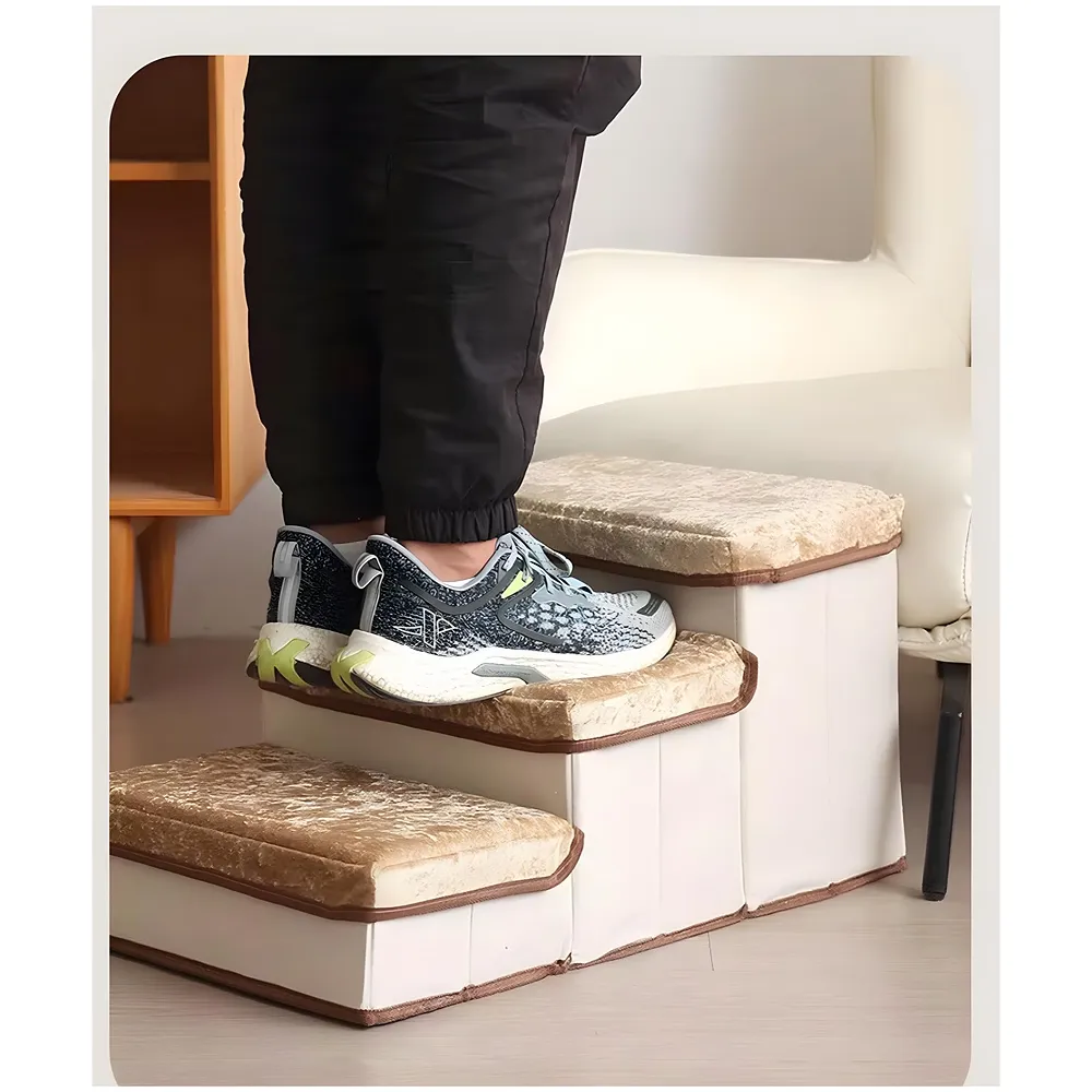 Pet Bed Stairs and Ramp, Sofa Bed Folding Dog Cat Pet Soft Fabric with Storage 3 Step Stairs for Small Dogs and Cats - 59 cm x 30 cm x 35 cm Premium