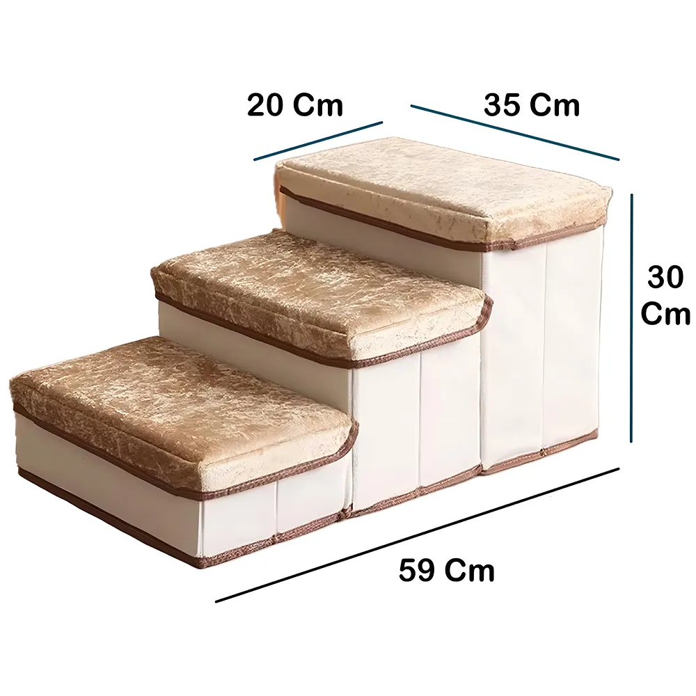 Pet Bed Stairs and Ramp, Sofa Bed Folding Dog Cat Pet Soft Fabric with Storage 3 Step Stairs for Small Dogs and Cats - 59 cm x 30 cm x 35 cm Premium