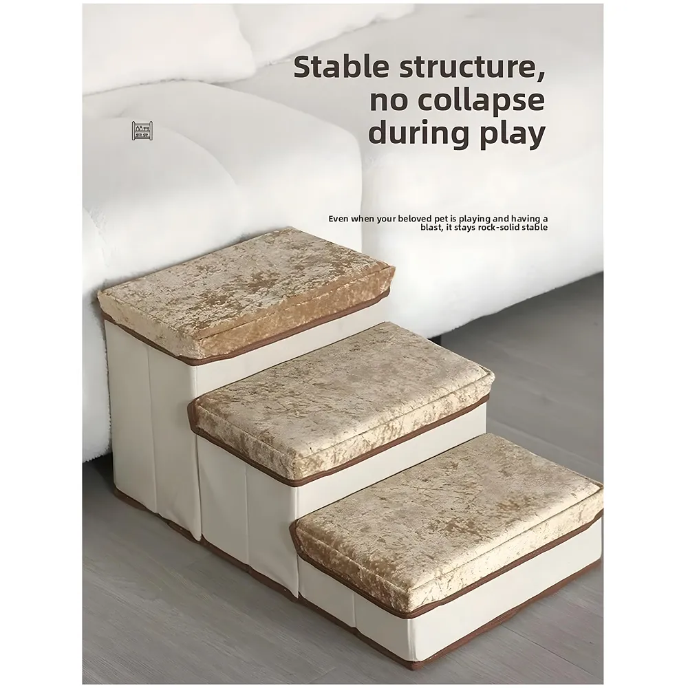 Pet Bed Stairs and Ramp, Sofa Bed Folding Dog Cat Pet Soft Fabric with Storage 3 Step Stairs for Small Dogs and Cats - 59 cm x 30 cm x 35 cm Premium