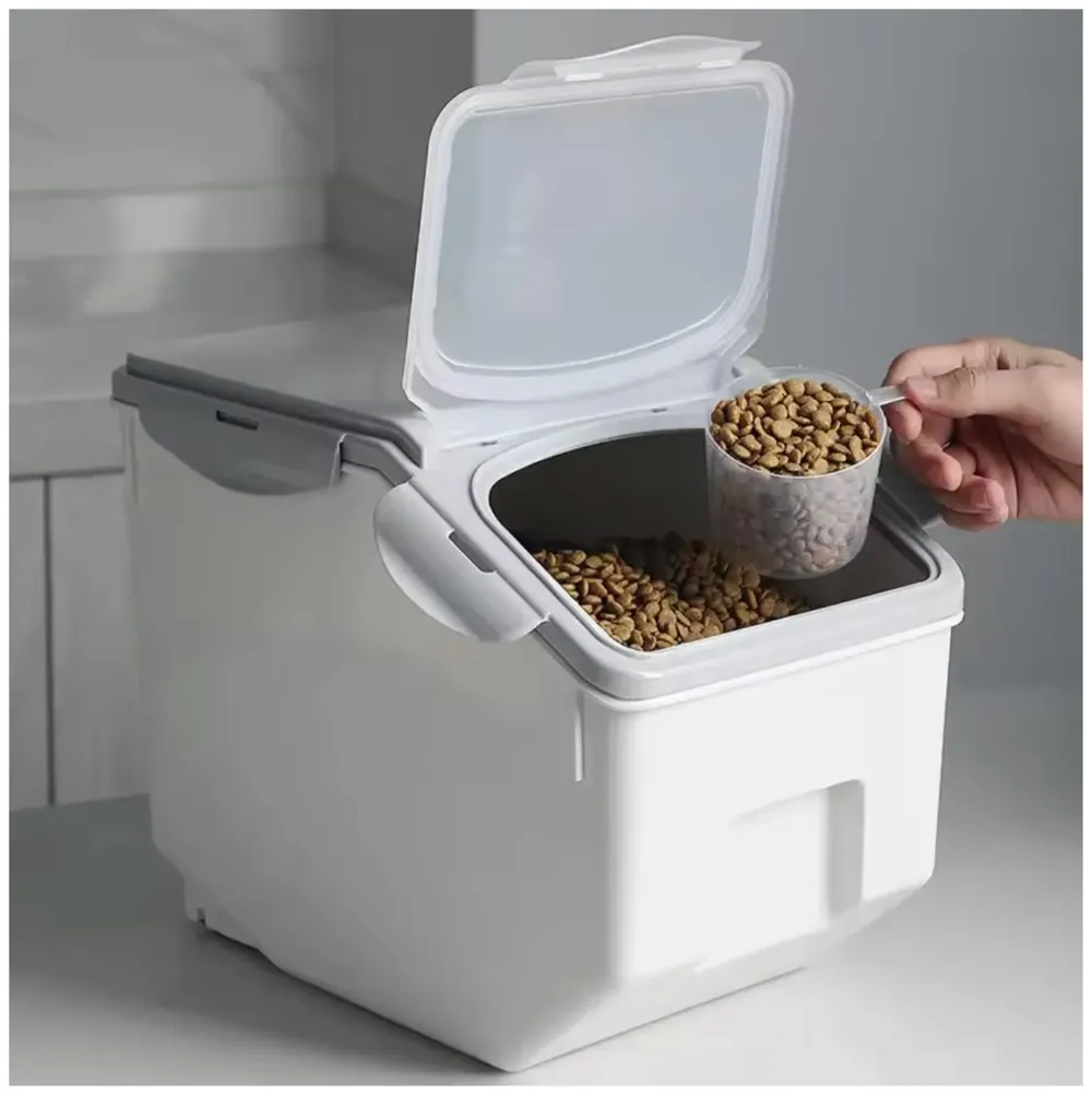 Pet Food Container Storage Airtight Box 10 kgs Capacity Dog Food Container with Translucent Lid Grooved Handle and Clamshell Design for Easy Use Food Bin 25 cm H x 32.51 cm L x 22 cm
