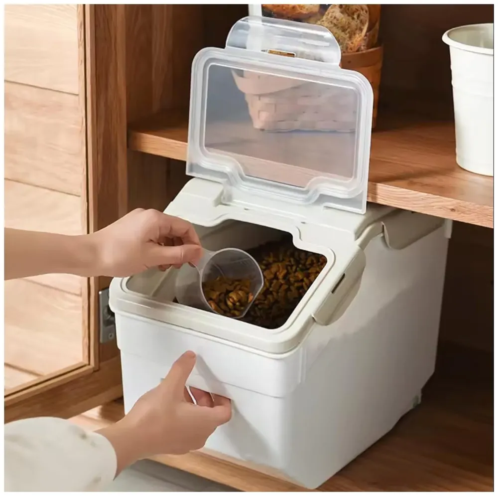 Pet Food Container Storage Airtight Box 10 kgs Capacity Dog Food Container with Translucent Lid Grooved Handle and Clamshell Design for Easy Use Food Bin 25 cm H x 32.51 cm L x 22 cm