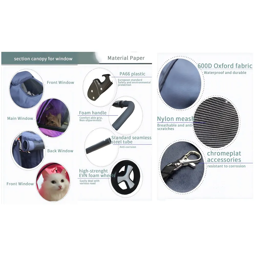 Pet Pram Stroller for Cats and Small Dogs Walks Folding Travel Carrier with Wheels, Black