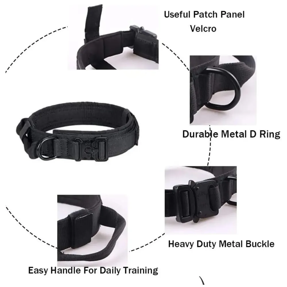 Tactical Dog Collar Dog Collar Adjustable Nylon Collar with Strap Handle Dog Training Collar Quick Release Metal Buckle (XL - 20-23.6 Inch) (Large - 16-21 Inch) - 2