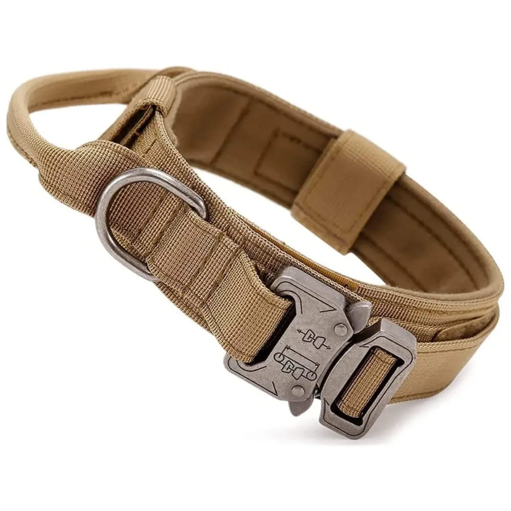 Dog Collar Adjustable Nylon Tactical Dog Collar Military Collar with Strap Handle Dog Training Collar Quick Release Metal Buckle (Large - 16-21 Inch)