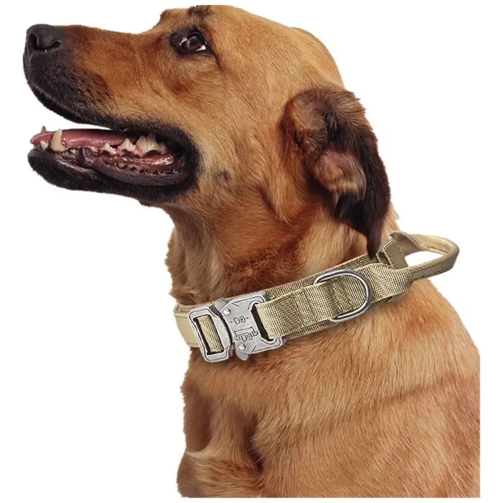 Dog Collar Adjustable Nylon Tactical Dog Collar Military Collar with Strap Handle Dog Training Collar Quick Release Metal Buckle (Large - 16-21 Inch)