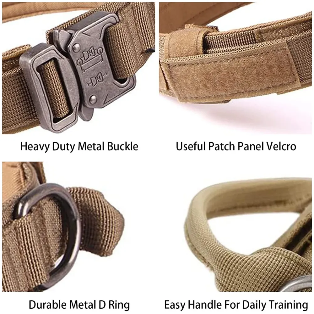 Dog Collar Adjustable Nylon Tactical Dog Collar Military Collar with Strap Handle Dog Training Collar Quick Release Metal Buckle (Medium - 14-19 Inch)