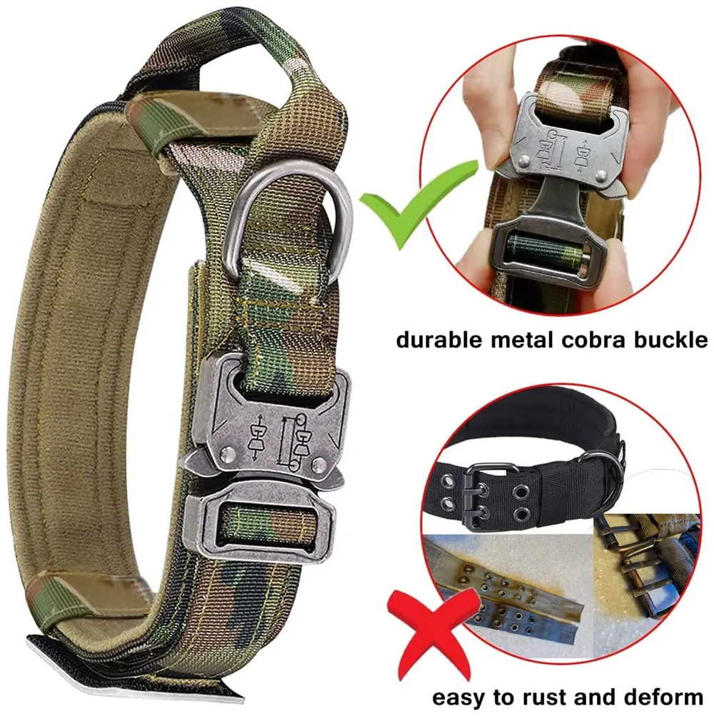 Dog Collar Adjustable Nylon Tactical Dog Collar Military Collar with Strap Handle Dog Training Collar Quick Release Metal Buckle (Medium - 14-19 Inch)
