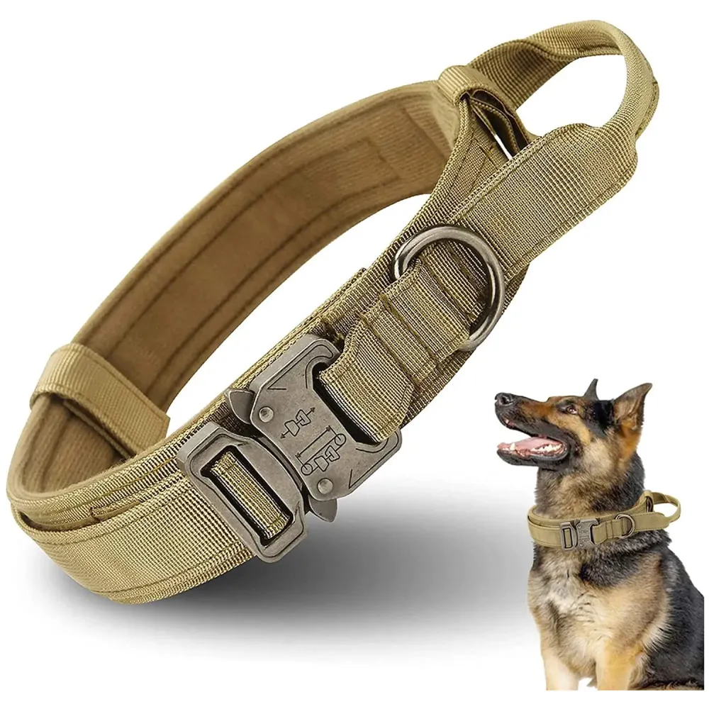 Dog Collar Adjustable Nylon Tactical Dog Collar Military Collar with Strap Handle Dog Training Collar Quick Release Metal Buckle (XL - 20-23.6 Inch)