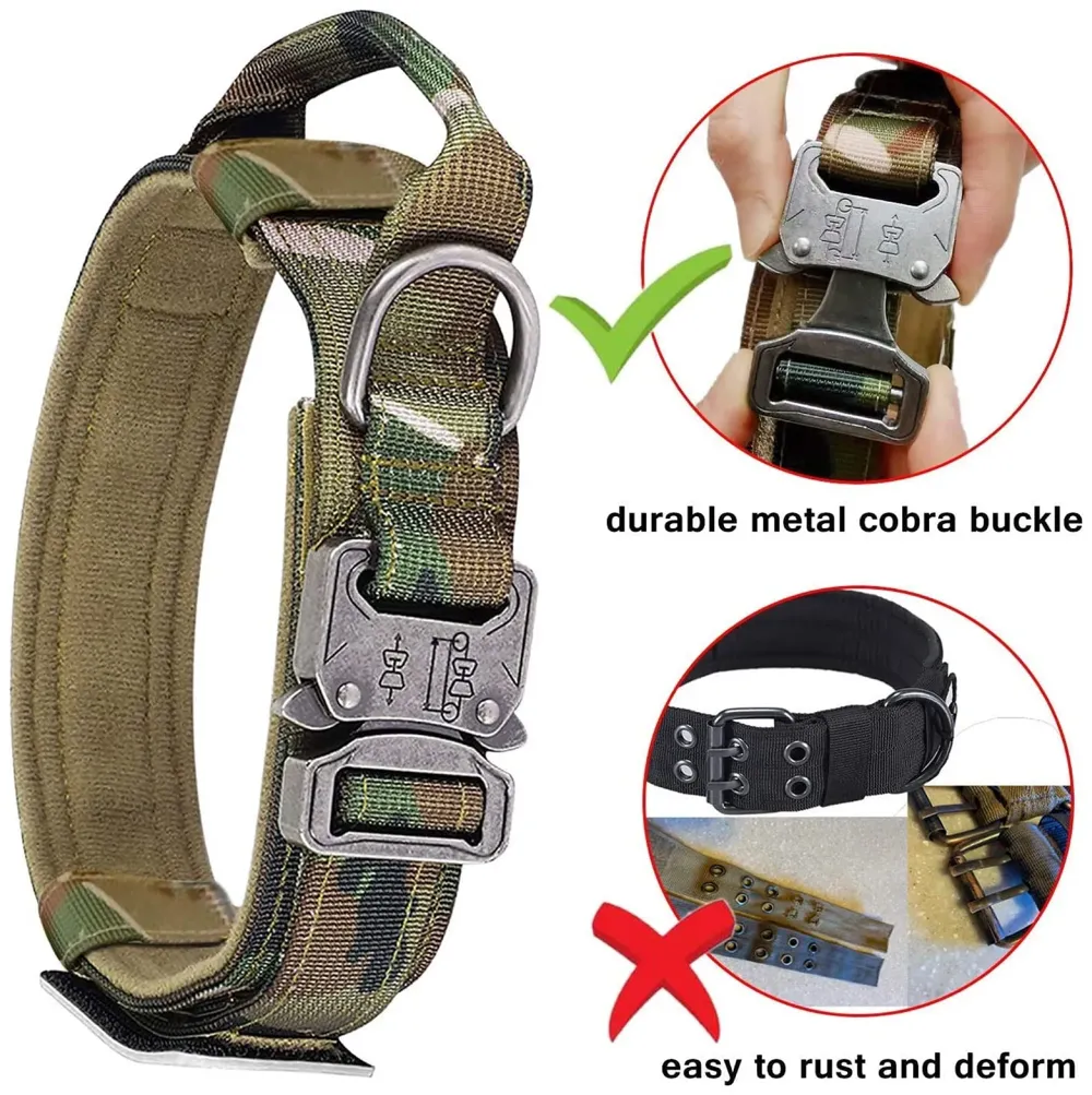 Dog Collar Adjustable Nylon Tactical Dog Collar Military Collar with Strap Handle Dog Training Collar Quick Release Metal Buckle (XL - 20-23.6 Inch)