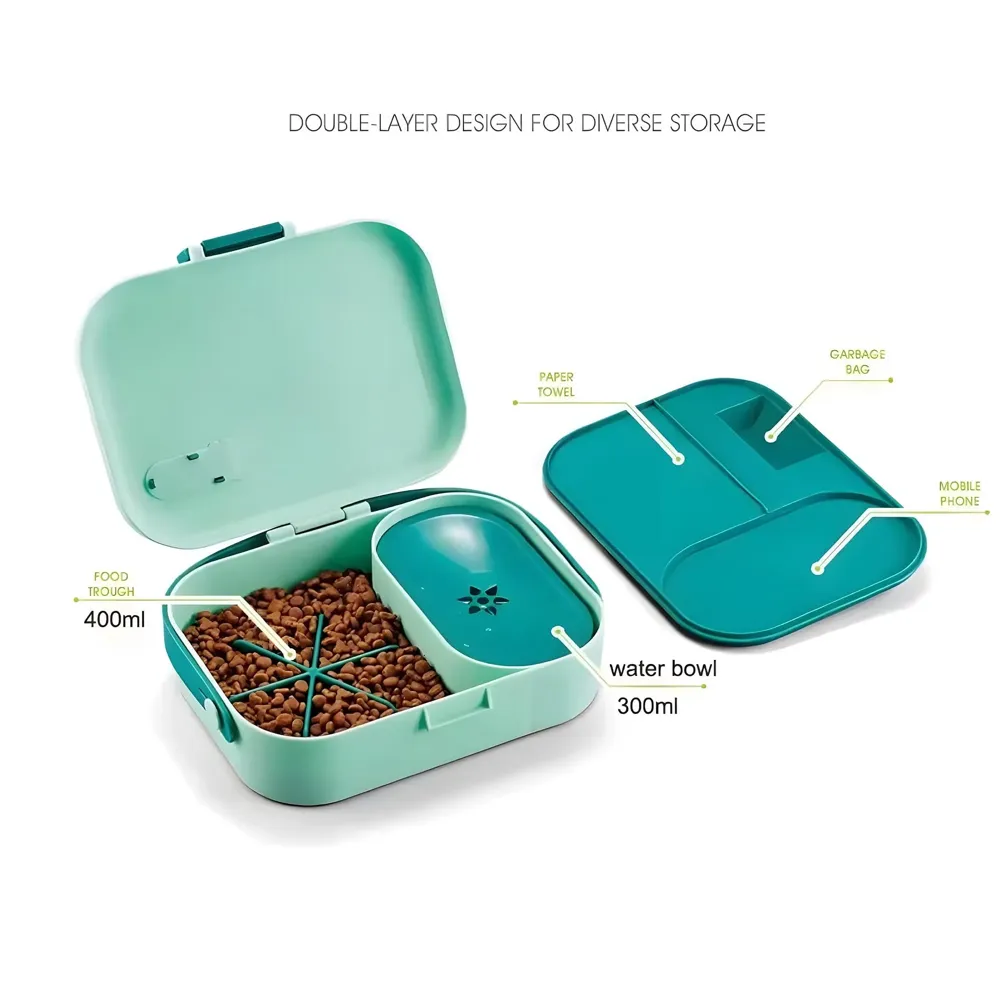 Pet Bowl Tiffin Box Lunch Box for Traveling Walks Picnic Portable with Food and Water Bowl Storage 9.4 inch x 8.2 inch for Dogs and Cats - 2