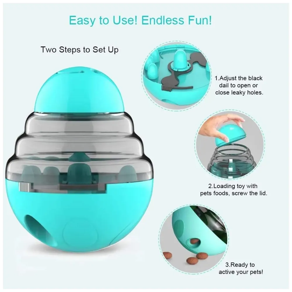 Dog Food Treat Dispenser Ball Toy, Interactive Puzzle Treat Ball, Slow Feeder Pet Food Treat Ball, Tumbler Design IQ Ball for Puppy, Cats, Dogs, and Pets Cyan - 8