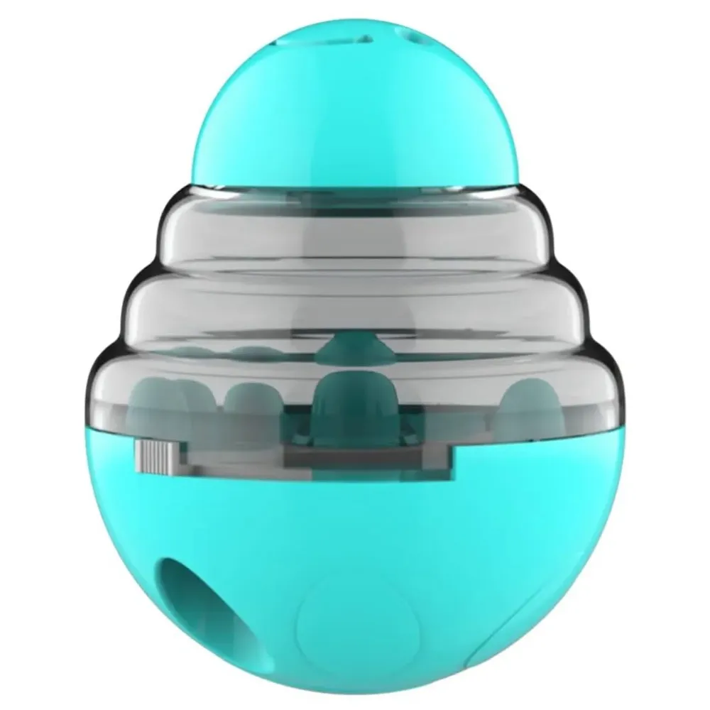 Dog Food Treat Dispenser Ball Toy, Interactive Puzzle Treat Ball, Slow Feeder Pet Food Treat Ball, Tumbler Design IQ Ball for Puppy, Cats, Dogs, and Pets Cyan - 9
