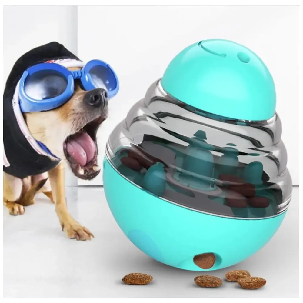 Dog Food Treat Dispenser Ball Toy, Interactive Puzzle Treat Ball, Slow Feeder Pet Food Treat Ball, Tumbler Design IQ Ball for Puppy, Cats, Dogs, and Pets Cyan