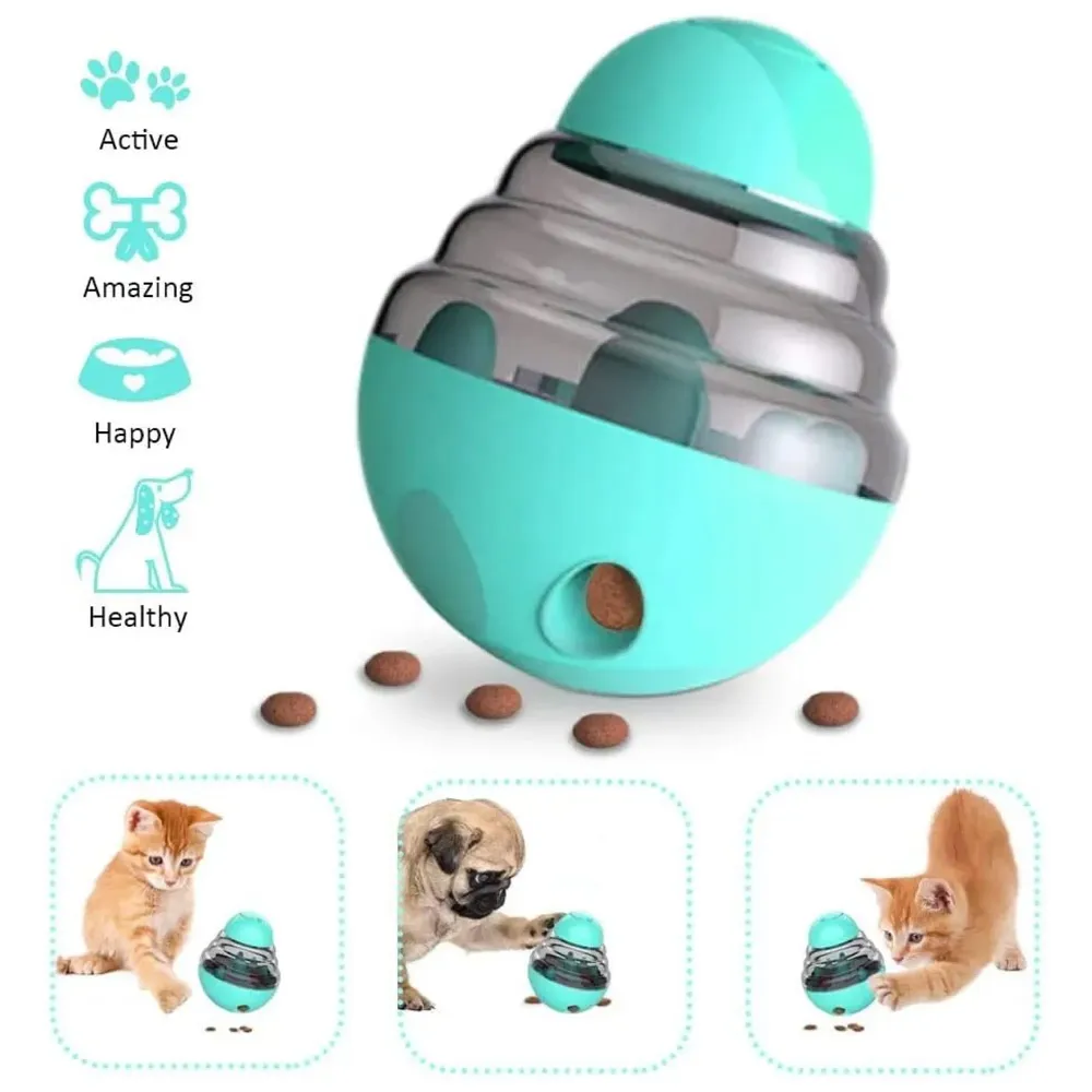 Dog Food Treat Dispenser Ball Toy, Interactive Puzzle Treat Ball, Slow Feeder Pet Food Treat Ball, Tumbler Design IQ Ball for Puppy, Cats, Dogs, and Pets Cyan