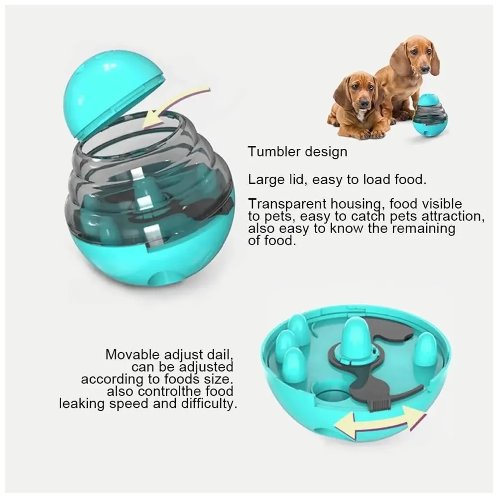 Dog Food Treat Dispenser Ball Toy, Interactive Puzzle Treat Ball, Slow Feeder Pet Food Treat Ball, Tumbler Design IQ Ball for Puppy, Cats, Dogs, and Pets Cyan