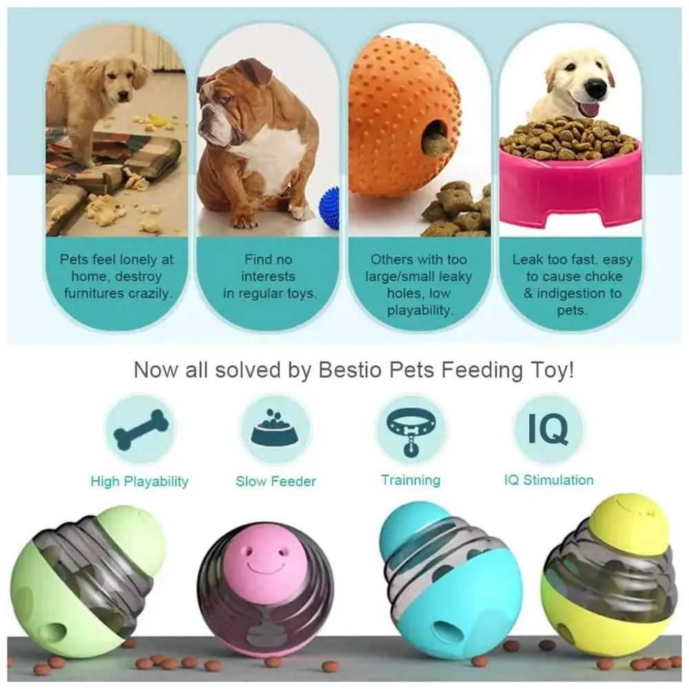 Dog Food Treat Dispenser Ball Toy, Interactive Puzzle Treat Ball, Slow Feeder Pet Food Treat Ball, Tumbler Design IQ Ball for Puppy, Cats, Dogs, and Pets Cyan