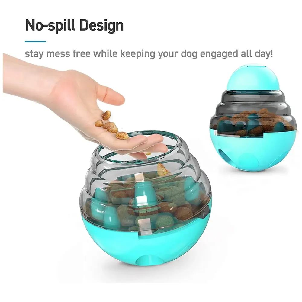 Dog Food Treat Dispenser Ball Toy, Interactive Puzzle Treat Ball, Slow Feeder Pet Food Treat Ball, Tumbler Design IQ Ball for Puppy, Cats, Dogs, and Pets Cyan