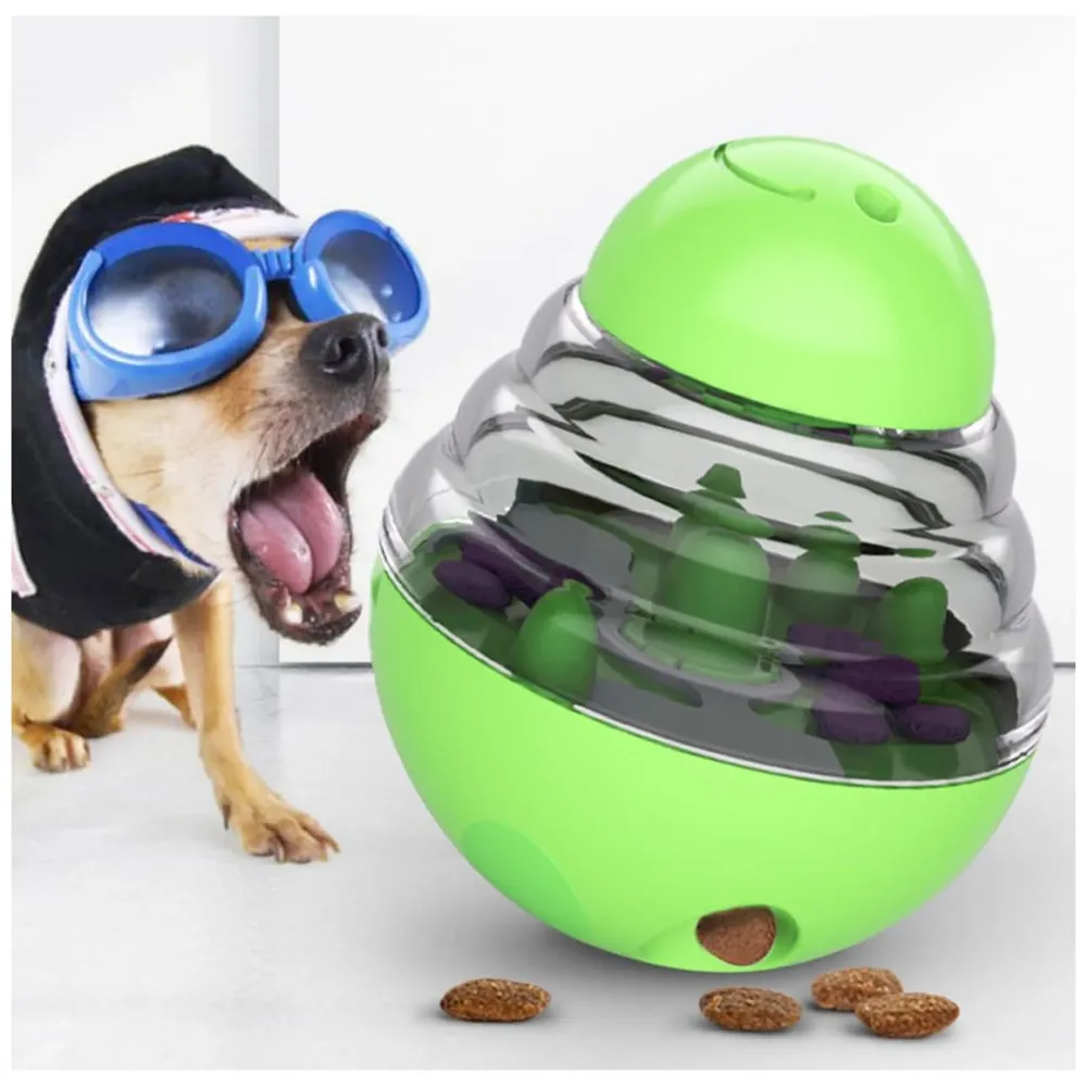 Dog Food Treat Dispenser Ball Toy, Interactive Puzzle Treat Ball, Slow Feeder Pet Food Treat Ball, Tumbler Design IQ Ball for Puppy, Cats, Dogs, and Pets Green