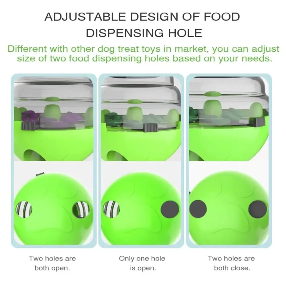 Dog Food Treat Dispenser Ball Toy, Interactive Puzzle Treat Ball, Slow Feeder Pet Food Treat Ball, Tumbler Design IQ Ball for Puppy, Cats, Dogs, and Pets Green - 2
