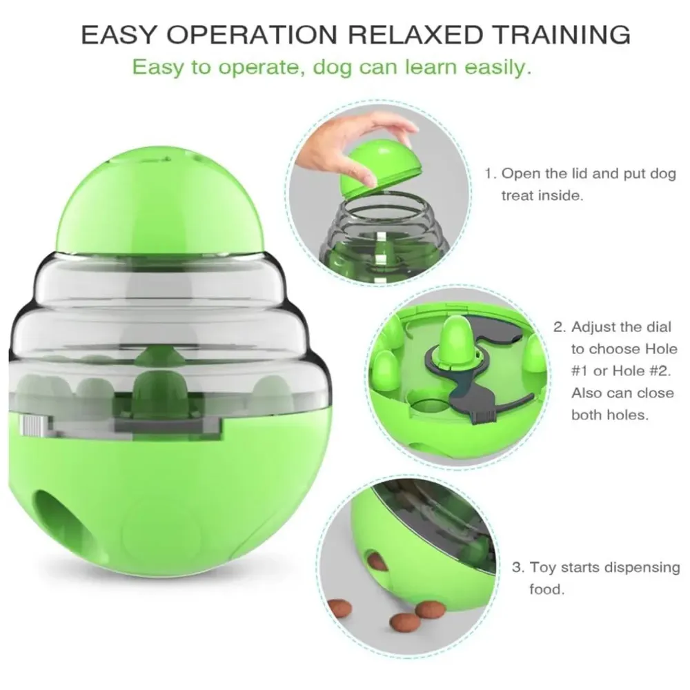 Dog Food Treat Dispenser Ball Toy, Interactive Puzzle Treat Ball, Slow Feeder Pet Food Treat Ball, Tumbler Design IQ Ball for Puppy, Cats, Dogs, and Pets Green - 4