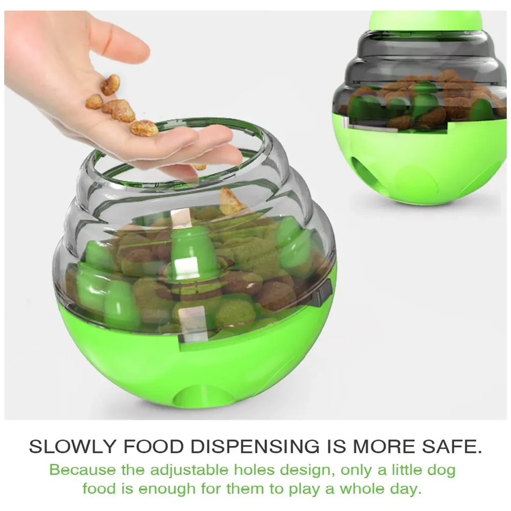 Dog Food Treat Dispenser Ball Toy, Interactive Puzzle Treat Ball, Slow Feeder Pet Food Treat Ball, Tumbler Design IQ Ball for Puppy, Cats, Dogs, and Pets Green - 6
