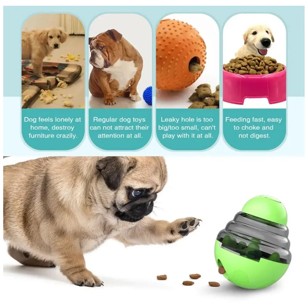 Dog Food Treat Dispenser Ball Toy, Interactive Puzzle Treat Ball, Slow Feeder Pet Food Treat Ball, Tumbler Design IQ Ball for Puppy, Cats, Dogs, and Pets Green - 7