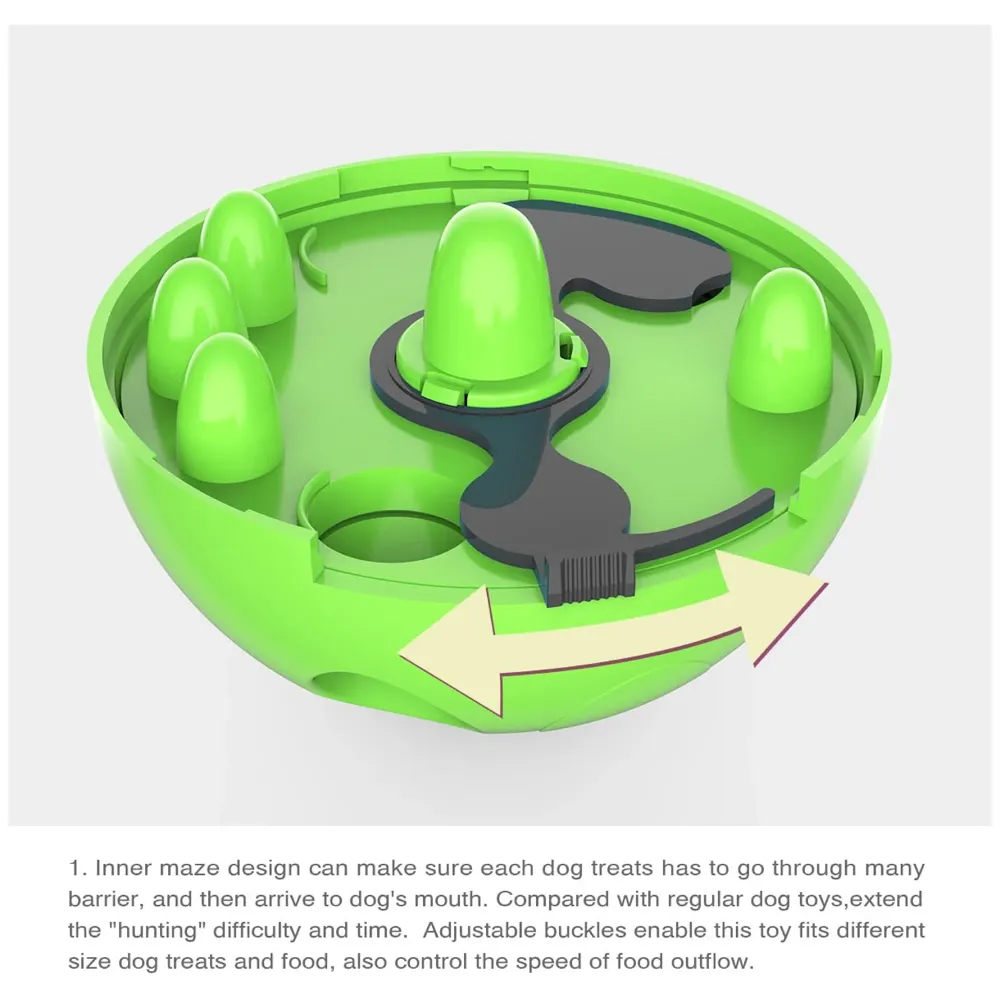 Dog Food Treat Dispenser Ball Toy, Interactive Puzzle Treat Ball, Slow Feeder Pet Food Treat Ball, Tumbler Design IQ Ball for Puppy, Cats, Dogs, and Pets Green - 9