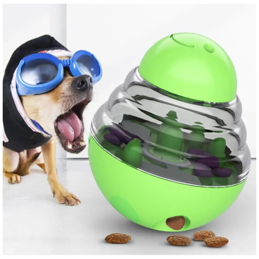 Dog Food Treat Dispenser Ball Toy, Interactive Puzzle Treat Ball, Slow Feeder Pet Food Treat Ball, Tumbler Design IQ Ball for Puppy, Cats, Dogs, and Pets Green